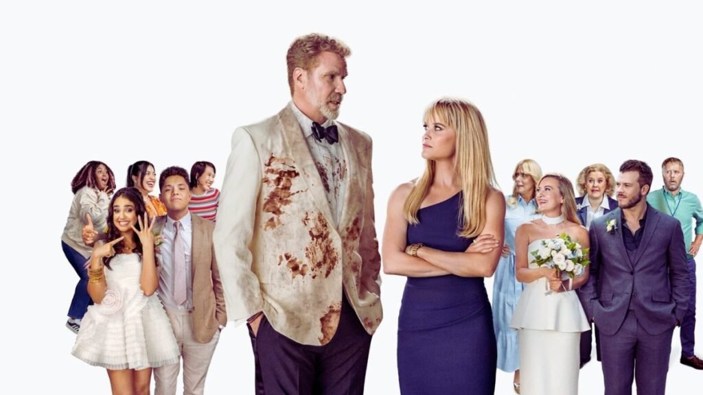 Will Ferrell and Reese Witherspoon in a comedic wedding scene from You're Cordially Invited, highlighting their hilarious on-screen chemistry.